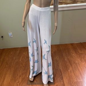 Wildfox Vintage Wide Leg Pant With Blue Bird Design Size S